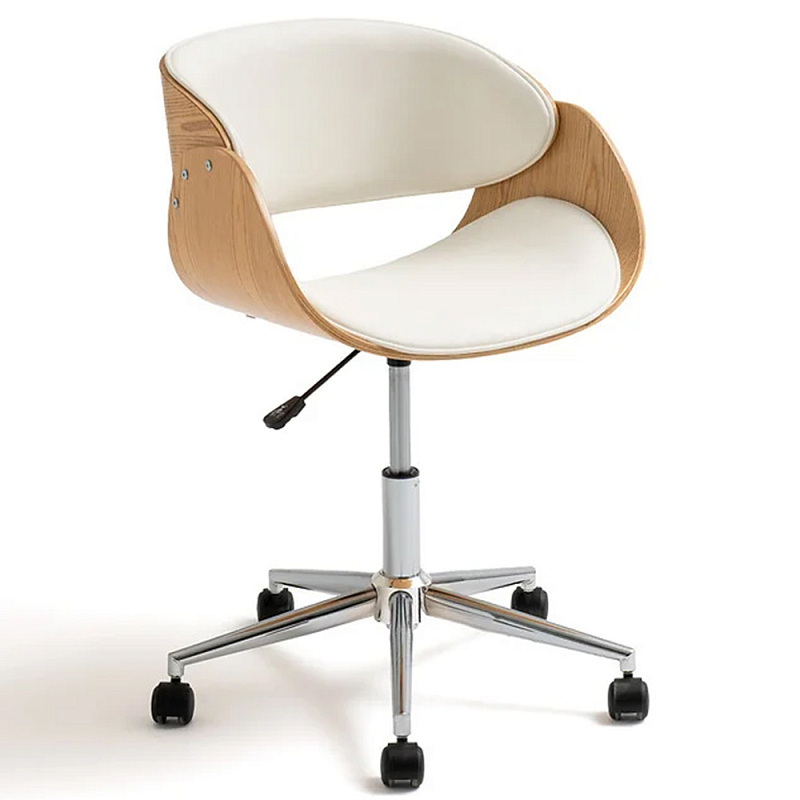 Вращающееся офисное кресло на колёсах Delwyn Chair White Белый Бежевый Хром Черный Вращающееся офисное кресло на колёсах Delwyn Chair White Белый Бежевый Хром Черный в Брянске | Loft Concept