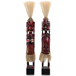 Комплект из 2-х деревянных статуэток Asmat Straw Headdress Statuettes Red Tattoo варинант исполнения - 5 | Loft Concept в Брянске