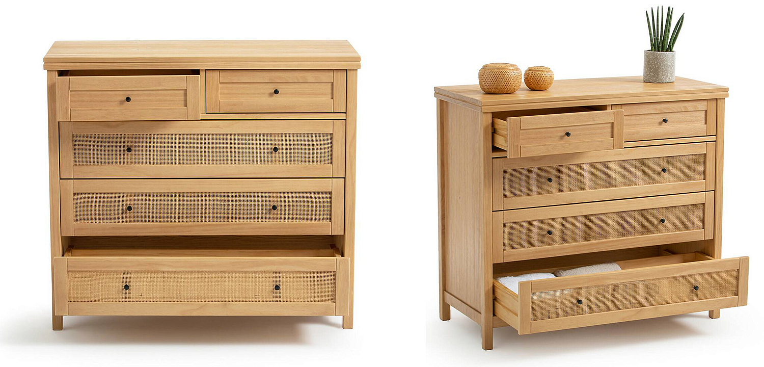 Комод в скандинавском стиле Niels Wicker 5 drawers ящики с плетеными вставками Комод в скандинавском стиле Niels Wicker 5 drawers ящики с плетеными вставками - Loft-Concept в Брянске