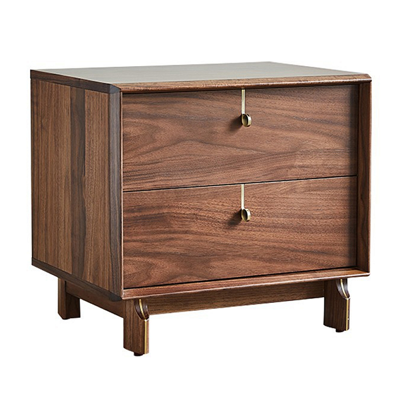 Прикроватный деревянный столик с ящиками Moon Walnut Furniture Орех Прикроватный деревянный столик с ящиками Moon Walnut Furniture Орех в Брянске | Loft Concept