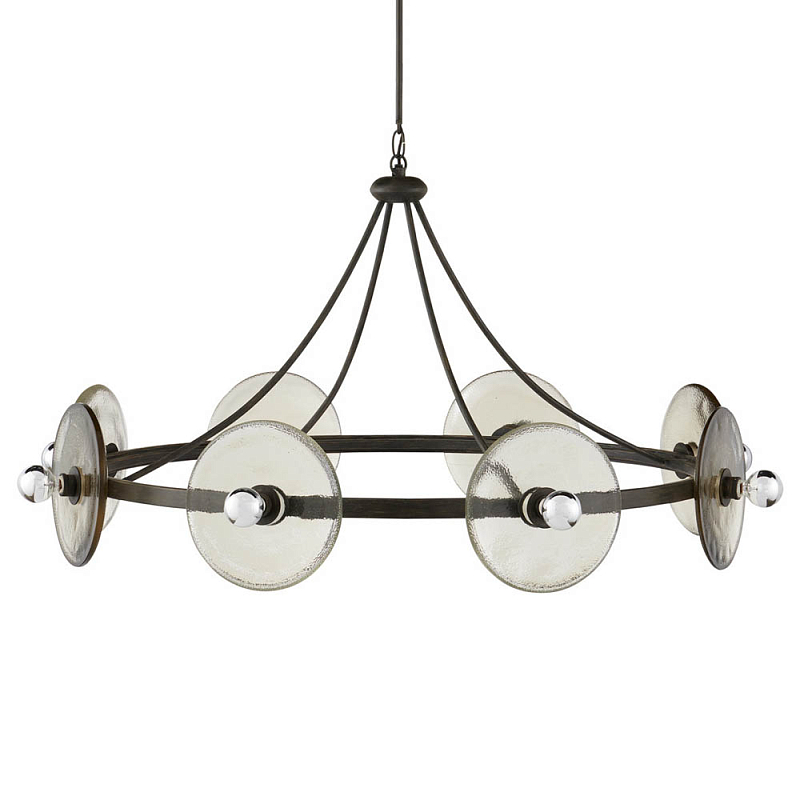 Люстра круглая с литыми стеклянными дисками Olympe Glass Chandelier Черный Прозрачное Стекло в Брянске | Loft Concept 