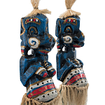 Комплект из 2-х деревянных статуэток Asmat Straw Headdress Statuettes Blue Colorful Tattoo варинант исполнения - 3 | Loft Concept в Брянске