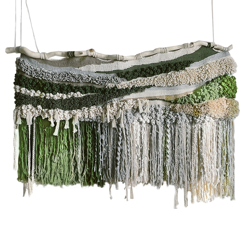 Дизайнерское текстильное Панно с зелеными вставками Бежевый Коричневый Зеленый в Брянске | Loft Concept 