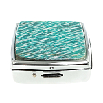 Таблетница карманная квадратная с 2-мя отделениями с зеркалом и накладкой из натурального камня Амазонит Silver Stone Pillboxes варинант исполнения - 3 | Loft Concept в Брянске