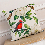 Декоративная подушка бежевая с изображением птиц и цветов Blooming Birds варинант исполнения - 2 | Loft Concept в Брянске