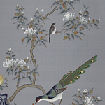 Обои ручная роспись Japanese Garden Original colourway on Gun Metal dyed silk варинант исполнения - 1 | Loft Concept в Брянске
