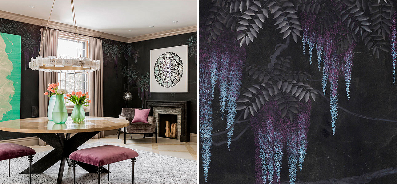 Обои в японском стиле Wisteria Original colourway on Edo Night painted Xuan paper Обои в японском стиле Wisteria Original colourway on Edo Night painted Xuan paper - Loft-Concept в Брянске
