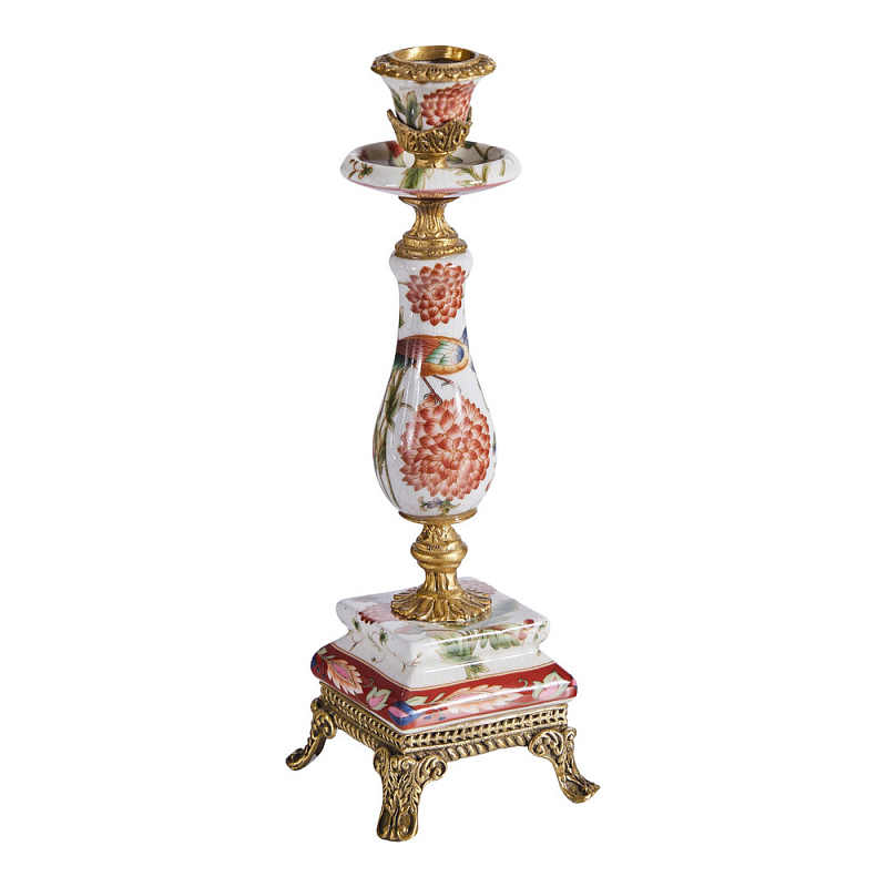 Подсвечник с цветочной росписью из фарфора с бронзовыми элементами Eden Garden Мульти Бронза в Брянске | Loft Concept 