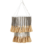 Подвесной светильник двухъярусный с декором из круглых деревянных бусин с кисточками Gray Brown Wooden Beads Chandelier варинант исполнения - 2 | Loft Concept в Брянске