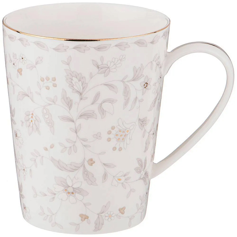 Кружка из фарфора с цветочным принтом 450 мл Floral Charm Белый Бежевый Серый Золотой в Брянске | Loft Concept 