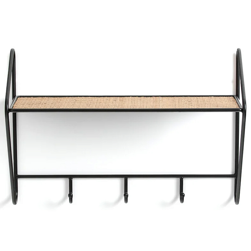 Настенная вешалка с полкой из ротанга Bourn Shelf-hanger Черный Древесина Настенная вешалка с полкой из ротанга Bourn Shelf-hanger Черный Древесина в Брянске | Loft Concept