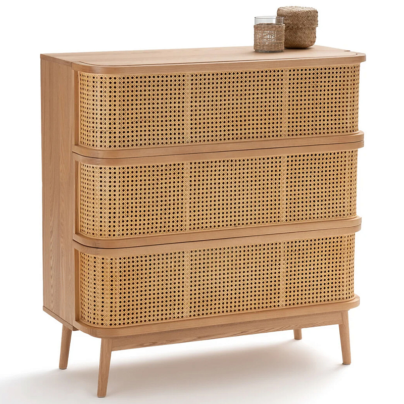 Комод с 3-мя ящиками из плетеного ротанга Ruiz Light Chest of Drawers Древесина в Брянске | Loft Concept 