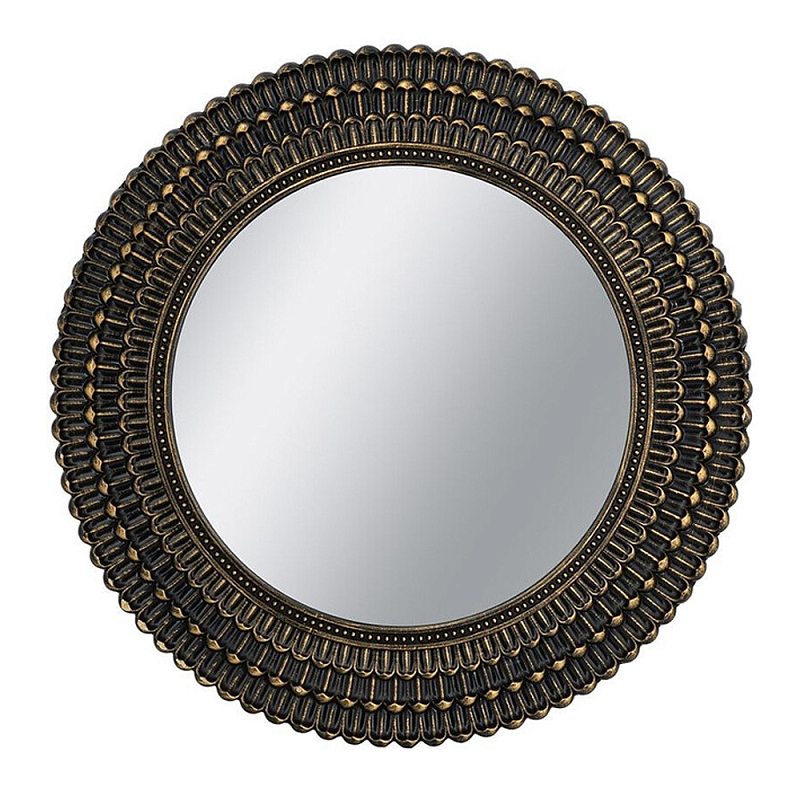 Зеркало круглое с текстурированным дизайном рамы Helios Винтажное Темное Золото  Черный в Брянске | Loft Concept 