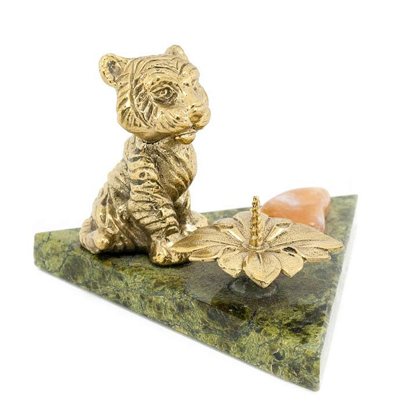 Подсвечник с фигуркой тигра из бронзы и натурального камня змеевик Stone Candlestick Змеевик Бронза Подсвечник с фигуркой тигра из бронзы и натурального камня змеевик Stone Candlestick Змеевик Бронза в Брянске | Loft Concept