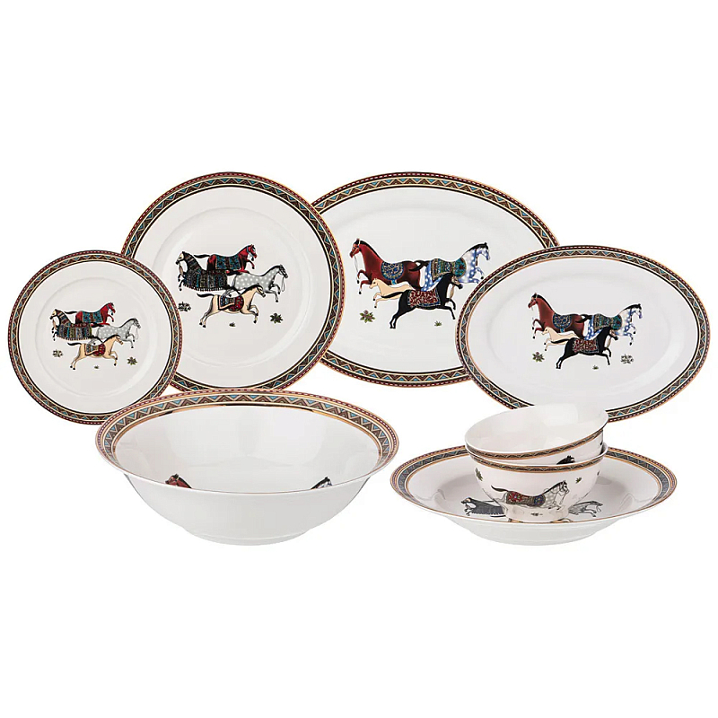 Сервиз обеденный из фарфора с изображением лошадей на 6 персон 23 предмета Porcelain Horse Set Белый Мульти Сервиз обеденный из фарфора с изображением лошадей на 6 персон 23 предмета Porcelain Horse Set Белый Мульти в Брянске | Loft Concept