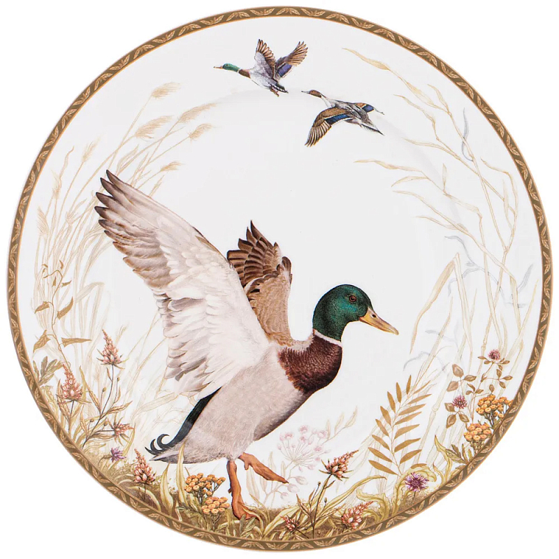 Тарелка закусочная из фарфора с изображением утки Hunting Porcelain Collection Белый Коричневый Мульти Тарелка закусочная из фарфора с изображением утки Hunting Porcelain Collection Белый Коричневый Мульти в Брянске | Loft Concept