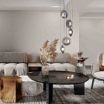 Люстра каскадная с 5-ю круглыми стеклянными плафонами дымчатого цвета и черными деталями Orbit Serenade варинант исполнения - 4 | Loft Concept в Брянске