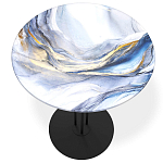 Стол журнальный с круглой бело-голубой столешницей из стекла White and Blue Marble варинант исполнения - 2 | Loft Concept в Брянске