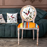 Стул бежевый в разноцветную полоску из натурального бука с изображением птиц и цветов Blooming Red Birds Colorful Stripes Chair варинант исполнения - 9 | Loft Concept в Брянске