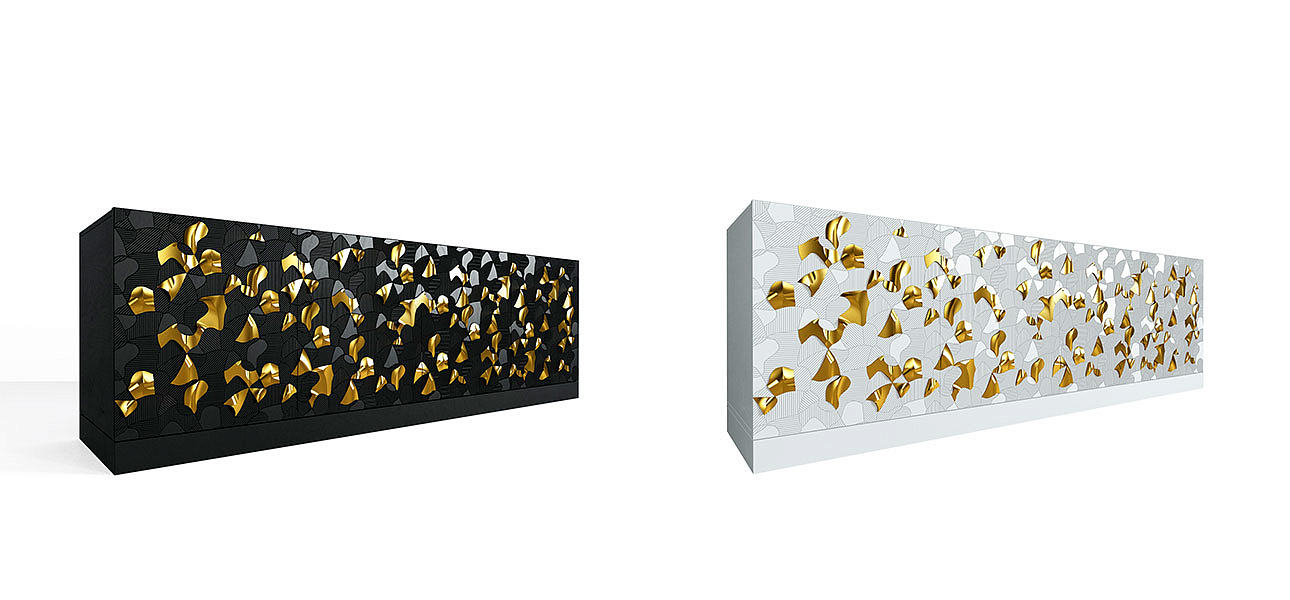 Комод большой инкрустированный золотым орнаментом Wooden Petals Gold Комод большой инкрустированный золотым орнаментом Wooden Petals Gold - Loft-Concept в Брянске