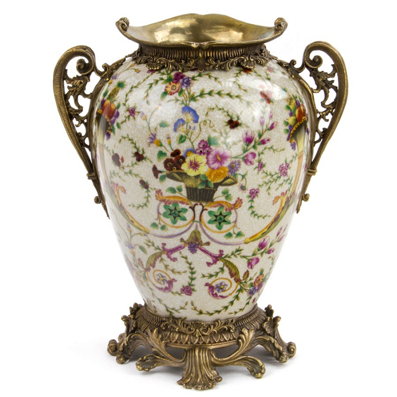Фарфоровая ваза Pot-Bellied Porcelain Vase Бежевый Бронза Фарфоровая ваза Pot-Bellied Porcelain Vase Бежевый Бронза в Брянске | Loft Concept