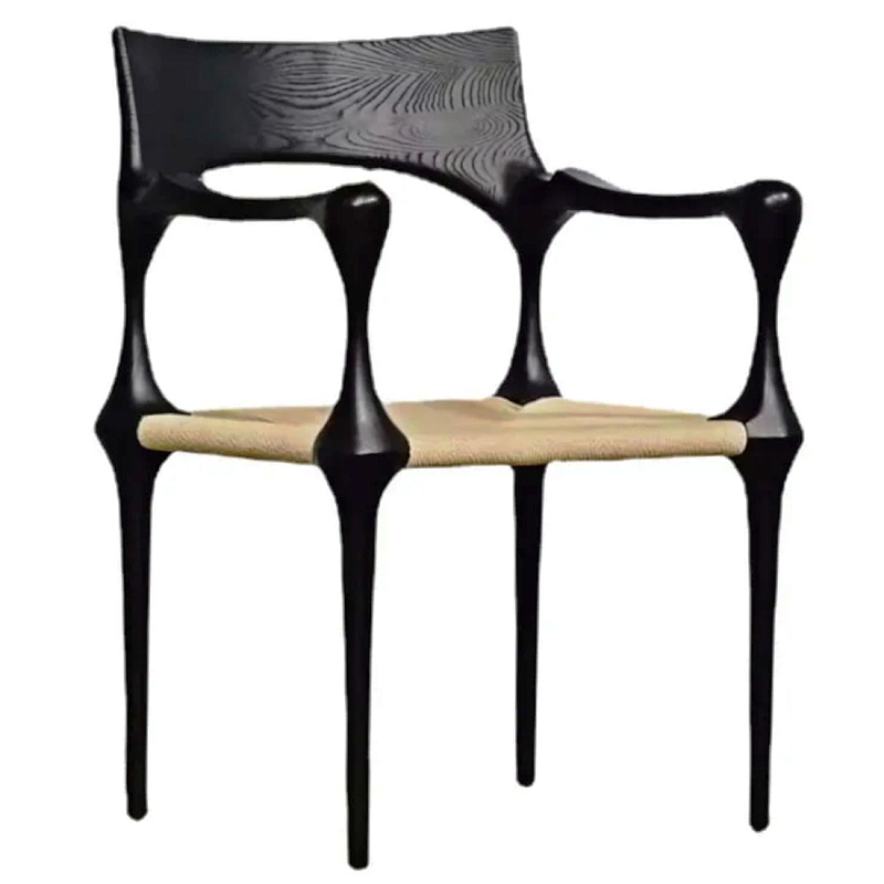 Стул дизайнерский с плетеным сидением Kronos Dining Chair Black Черный Бежевый Стул дизайнерский с плетеным сидением Kronos Dining Chair Black Черный Бежевый в Брянске | Loft Concept