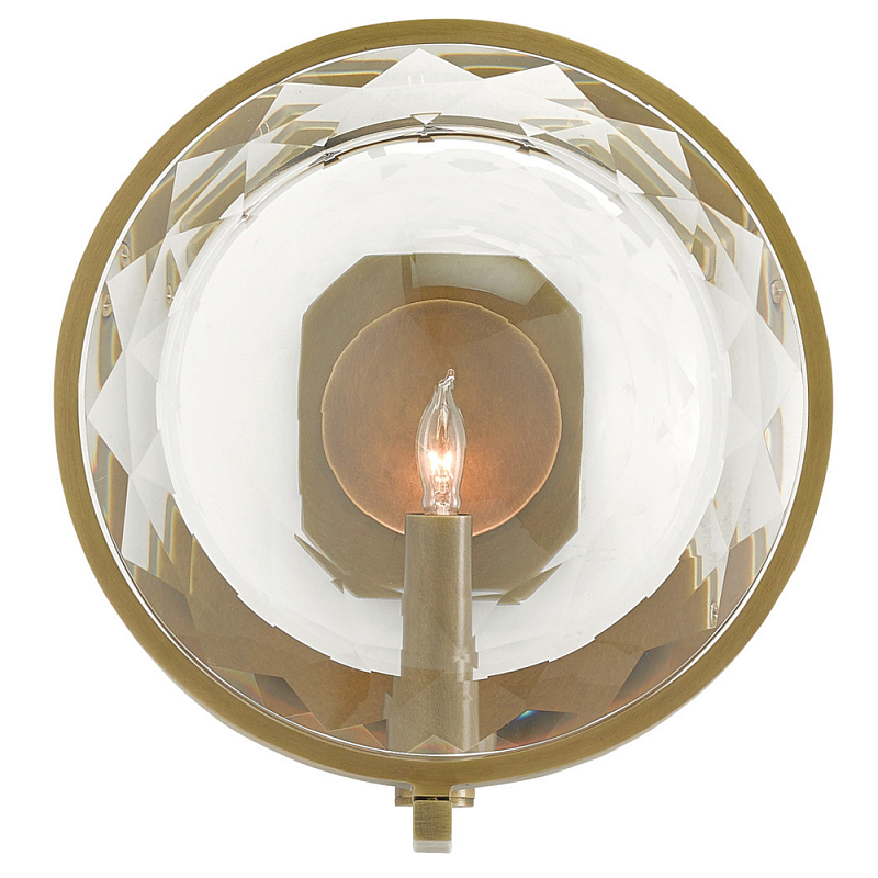 Бра круглое с прозрачным рельефным плафоном Crystal Prism Латунь Прозрачный в Брянске | Loft Concept 