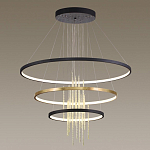 Люстра подвесная с 3-мя круглыми подвесами в черном и золотистом цвете и вертикальными подвесками Ring Horizontal варинант исполнения - 4 | Loft Concept в Брянске