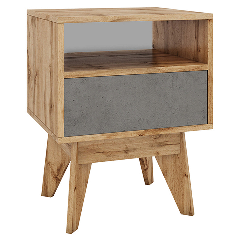 Тумба прикроватная с ящиком и фасадом цвета серый бетон Grace of Furniture Древесина Серый бетон в Брянске | Loft Concept 