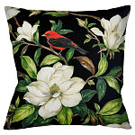 Декоративная подушка чёрная с изображением птицы в саду Blooming Red Birds варинант исполнения - 1 | Loft Concept в Брянске