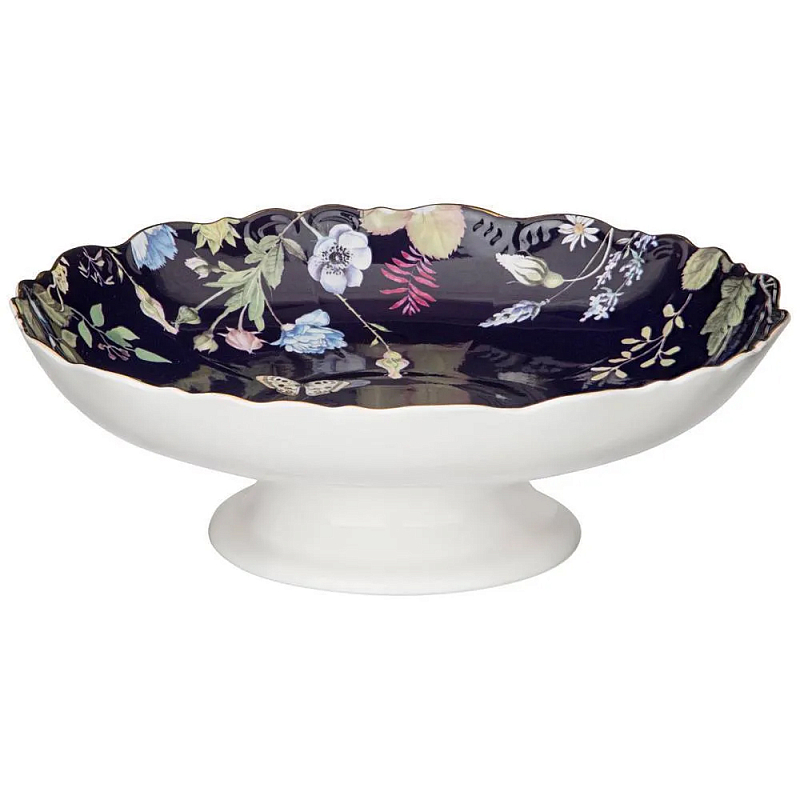 Ваза фарфоровая круглая на ножке с рисунком цветов Garden Whisper Porcelain Set Белый Темно-синий Мульти Ваза фарфоровая круглая на ножке с рисунком цветов Garden Whisper Porcelain Set Белый Темно-синий Мульти в Брянске | Loft Concept
