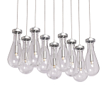 Люстра с 9-ю прозрачными плафонами из стекла в форме капли на прямоугольном потолочном основании цвета хром Lucid Rain  варинант исполнения - 1 | Loft Concept в Брянске