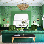 Обои ручная роспись Silk Tree Colourway SC-92 on Emerald Green dyed silk варинант исполнения - 1 | Loft Concept в Брянске