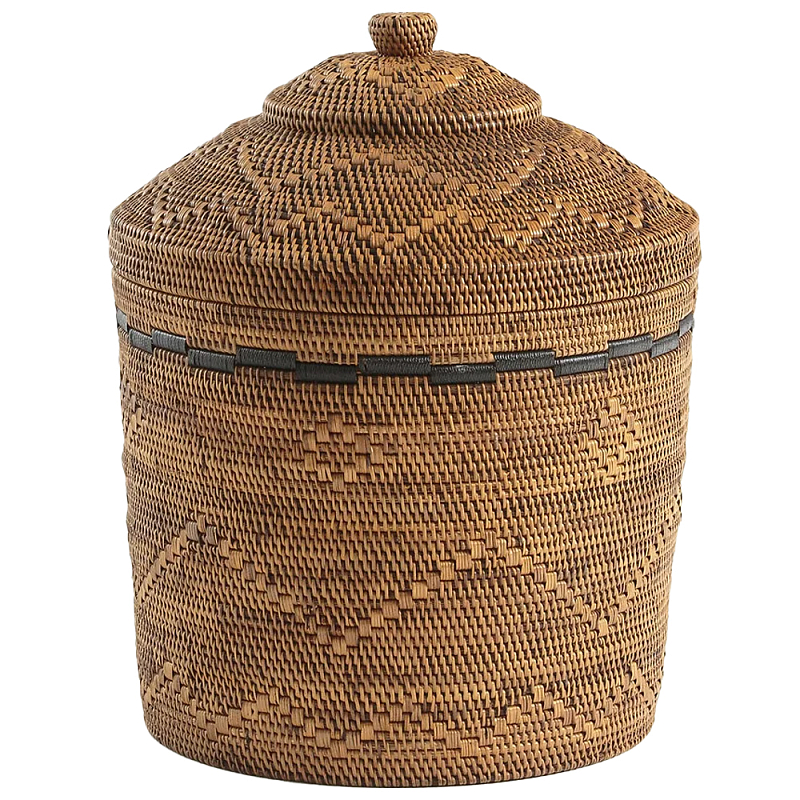 Корзина с крышкой из плетеного ротанга Jumaane Wicker Basket Коричневый Корзина с крышкой из плетеного ротанга Jumaane Wicker Basket Коричневый в Брянске | Loft Concept