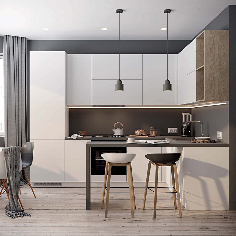 Кухонный гарнитур белый акриловый фасад Eveline White Kitchen Set Белый Древесина Серый Кухонный гарнитур белый акриловый фасад Eveline White Kitchen Set Белый Древесина Серый в Брянске | Loft Concept