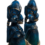 Комплект из 2-х деревянных статуэток Asmat Straw Headdress Statuettes Blue варинант исполнения - 6 | Loft Concept в Брянске