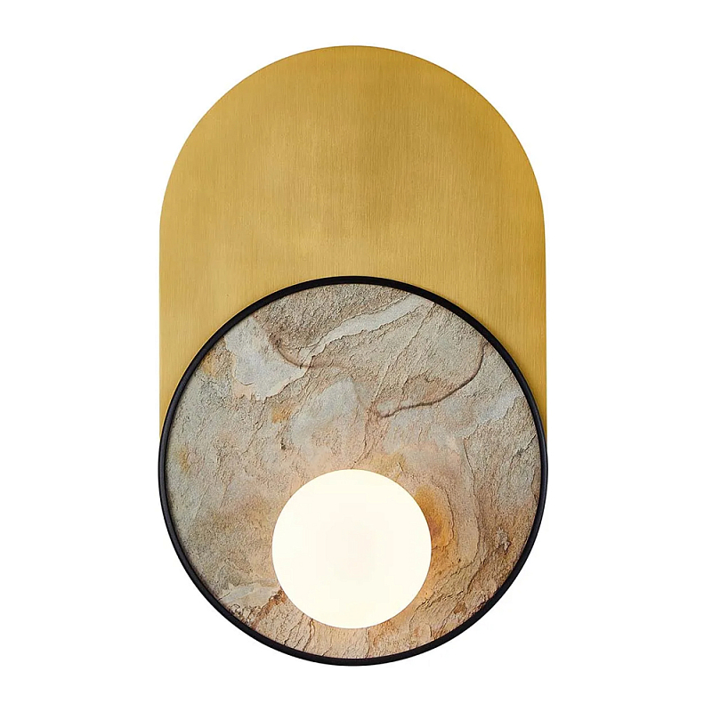 Бра с каменным диском в металлической раме Sandstone Painting Белый Латунь в Брянске | Loft Concept 
