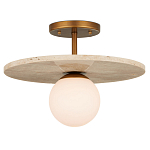 Потолочный светильник из травертина с плафоном из белого матового стекла Marble Glow варинант исполнения - 2 | Loft Concept в Брянске