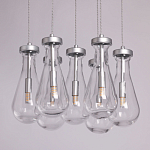 Люстра с 7-ю прозрачными плафонами из стекла в форме капли на круглом потолочном основании цвета хром Lucid Rain  варинант исполнения - 4 | Loft Concept в Брянске