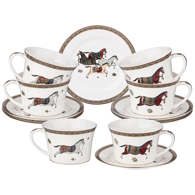 Чайный набор из фарфора с изображением лошадей Porcelain Horse Set  Белый Мульти в Брянске | Loft Concept 