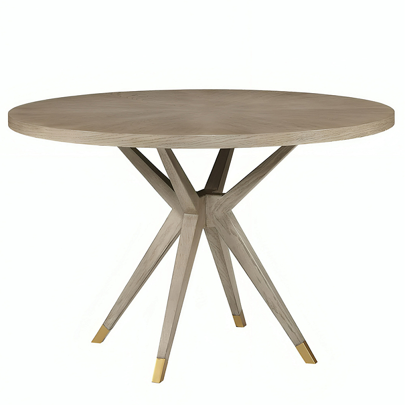 Стол обеденный круглый 4-х местный из дуба Round Oak Table Бежевый Черный Латунь Стол обеденный круглый 4-х местный из дуба Round Oak Table Бежевый Черный Латунь в Брянске | Loft Concept