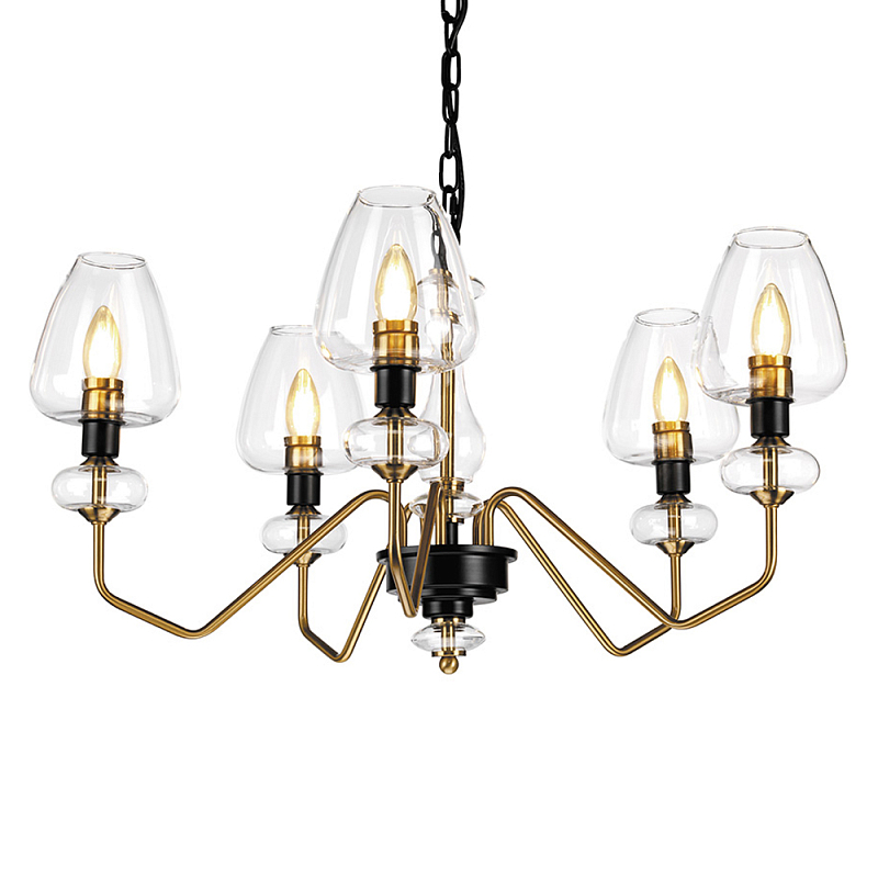  Люстра с 5-ю стеклянными плафонами в форме бокалов и угловыми кронштейнами Elstead Lighting Черный Прозрачное Стекло Латунь в Брянске | Loft Concept 