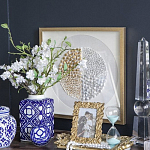 Ваза прямоугольной формы с крышкой и геометрическим узором в сине-белых цветах Blue & White Ornament  варинант исполнения - 5 | Loft Concept в Брянске