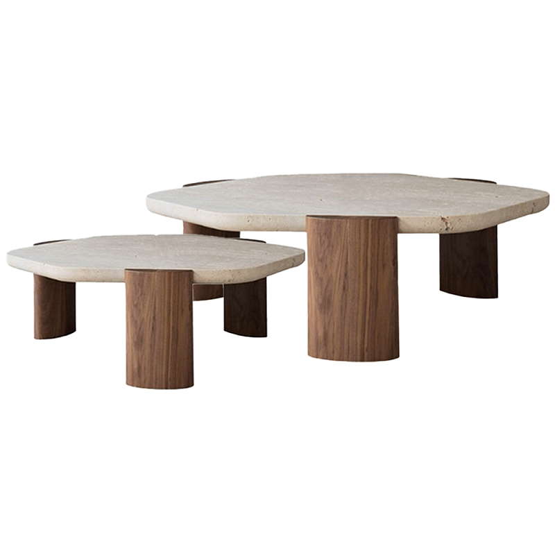 Комплект из 2-ух кофейных столов Gene Stone Wooden Coffee Table Бежево-серый Коричневый Орех в Брянске | Loft Concept 