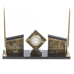 Настольный канцелярский набор из змеевика и офиокальцита с визитницами и часами Successful Leader варинант исполнения - 1 | Loft Concept в Брянске