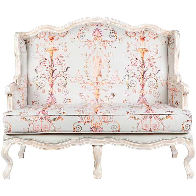 Двухместный диван из массива бука серый с растительным орнаментом Raffael Blue Grey Sofa Мульти Светло-серый Бежевый Двухместный диван из массива бука серый с растительным орнаментом Raffael Blue Grey Sofa Мульти Светло-серый Бежевый в Брянске | Loft Concept