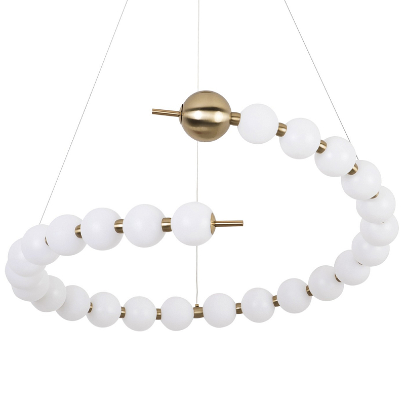 Люстра в виде спирали с сферическими акриловыми плафонами Pearls Suspension Brass Spiral Chandelier Белый Латунь Люстра в виде спирали с сферическими акриловыми плафонами Pearls Suspension Brass Spiral Chandelier Белый Латунь в Брянске | Loft Concept