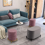 Банкетка круглая пыльно-розовый велюр на 4-х металлических ножках золотого цвета SANJAY варинант исполнения - 6 | Loft Concept в Брянске