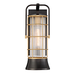 Настенный фонарь цилиндрической формы с рифленым стеклом в золотом каркасе на черном прямоугольном основании Eurofase варинант исполнения - 2 | Loft Concept в Брянске