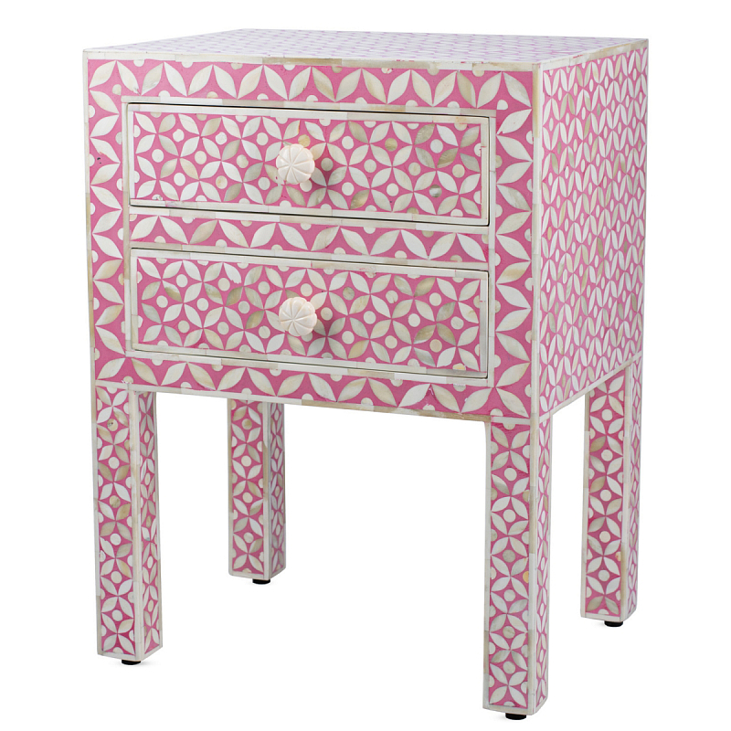 Розовая прикроватная тумба BONE INLAY BEDSIDE CABINET Розовый (Rose) ivory ( слоновая кость ) Розовая прикроватная тумба BONE INLAY BEDSIDE CABINET Розовый (Rose) ivory ( слоновая кость ) в Брянске | Loft Concept
